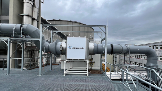 Climeworks DAC unit installed in the ventilation system at the Institute for Micro Process Engineering